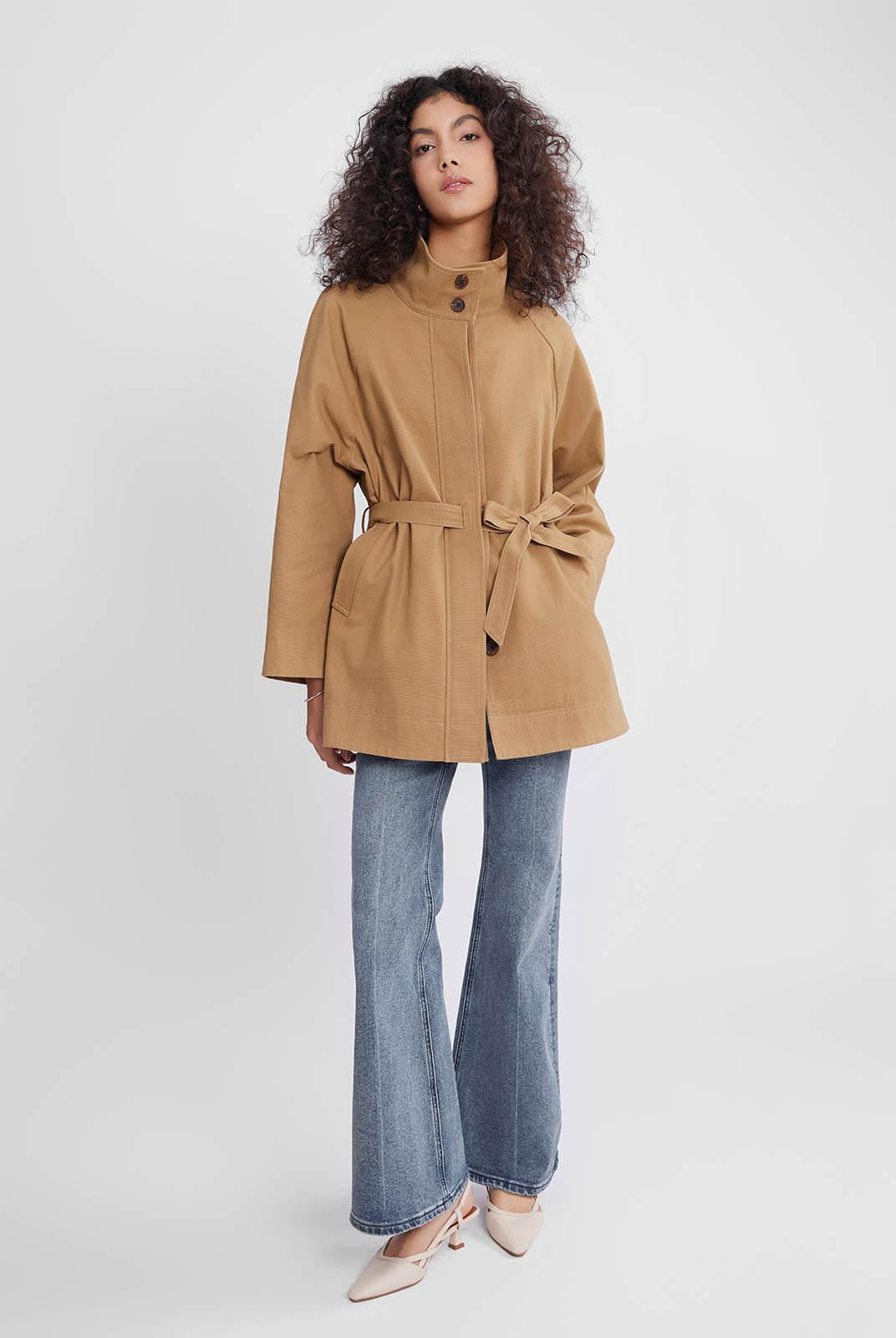 ASOBIO Stand Collar Belted Trench Coat