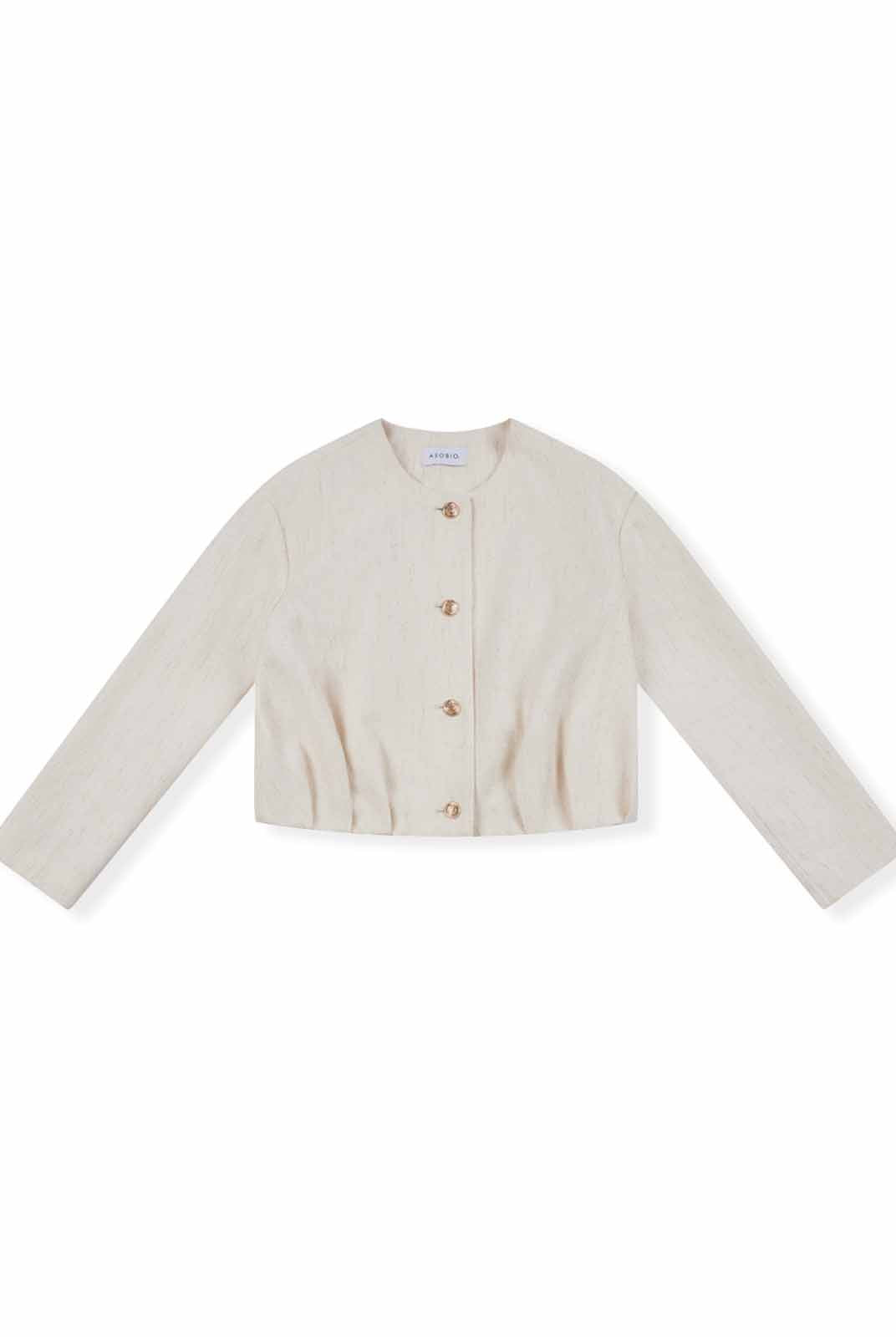 ASOBIO Cropped Tweed Jacket with Pleated Hem