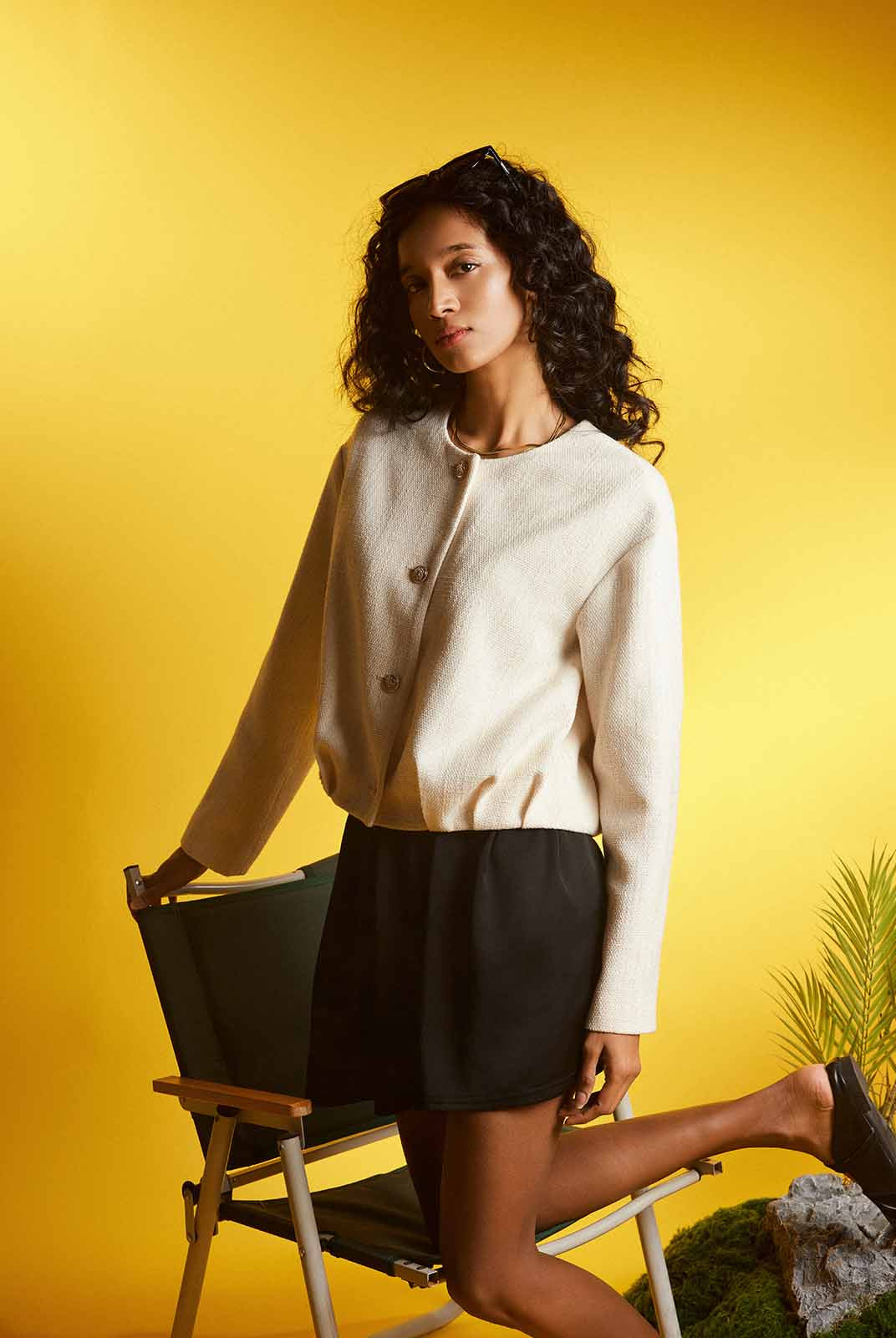 ASOBIO Cropped Tweed Jacket with Pleated Hem