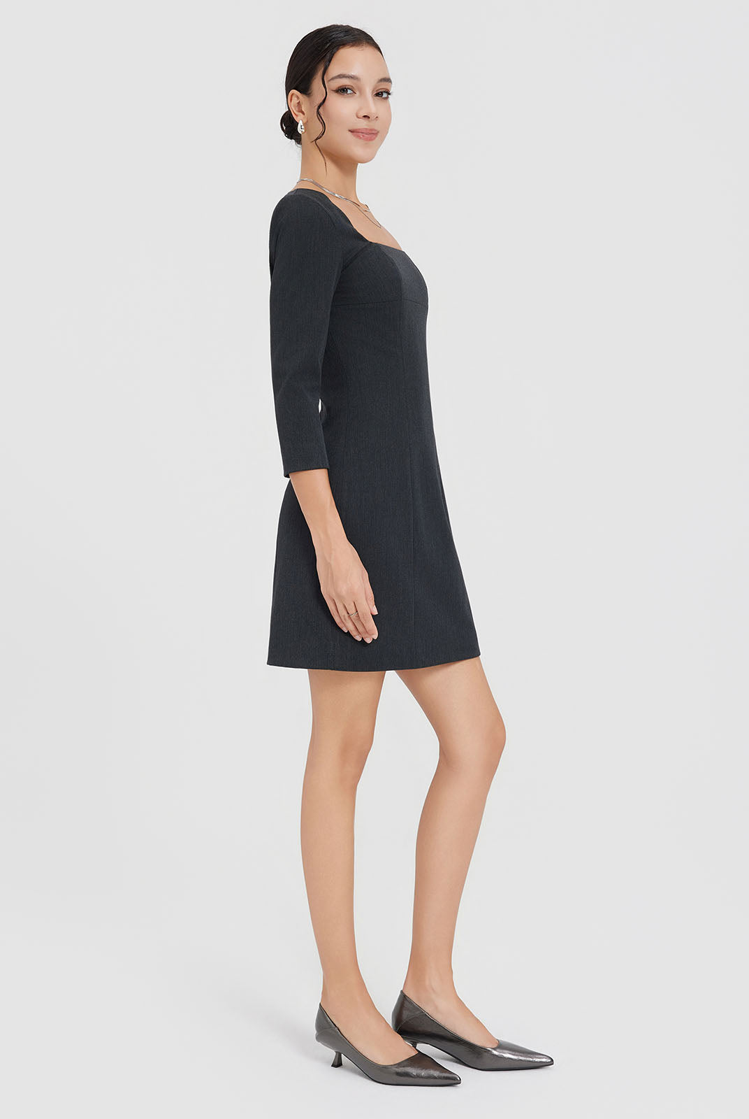 ASOBIO Twill Square-Neck Mini Dress