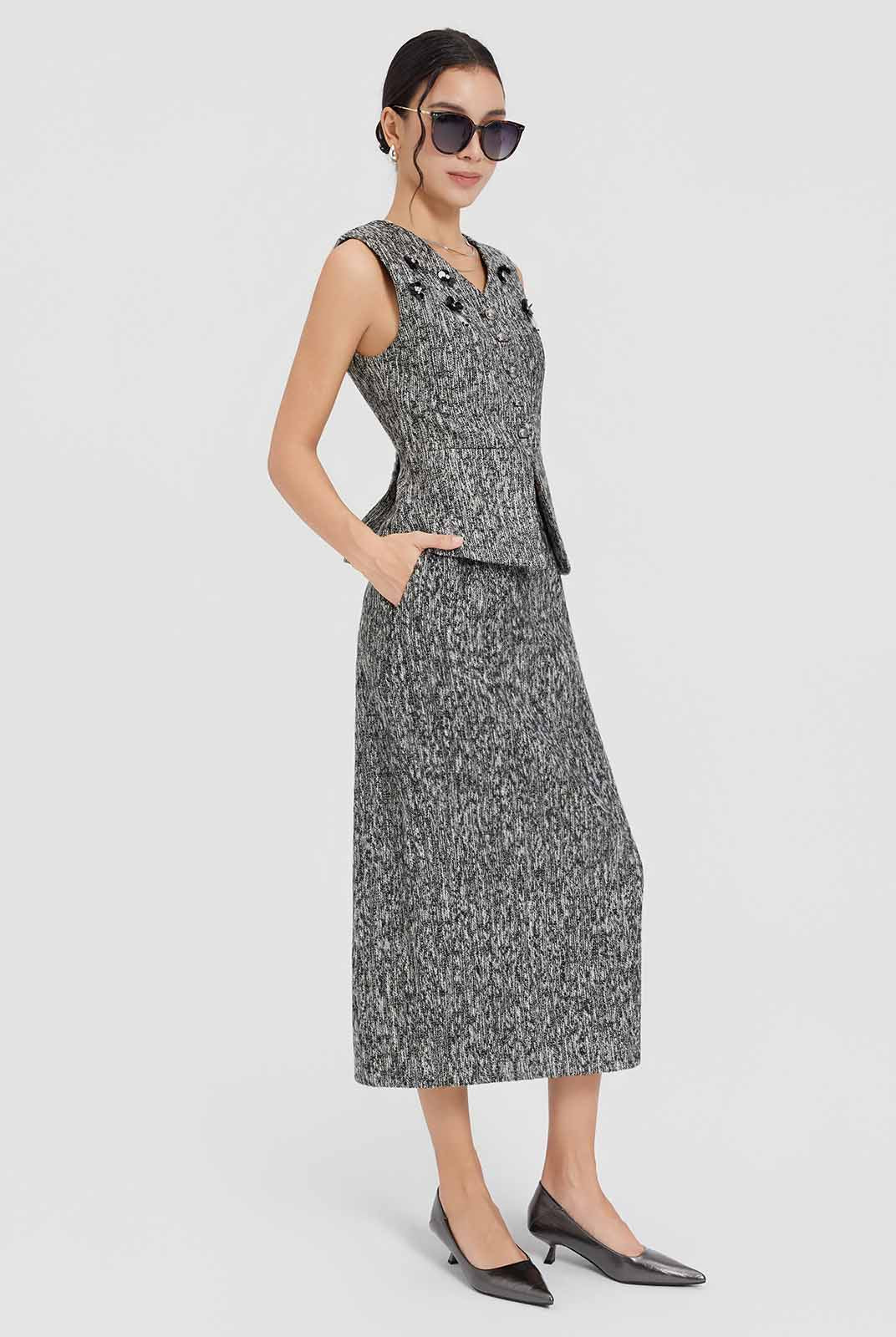 ASOBIO Tweed V-Neck Vest