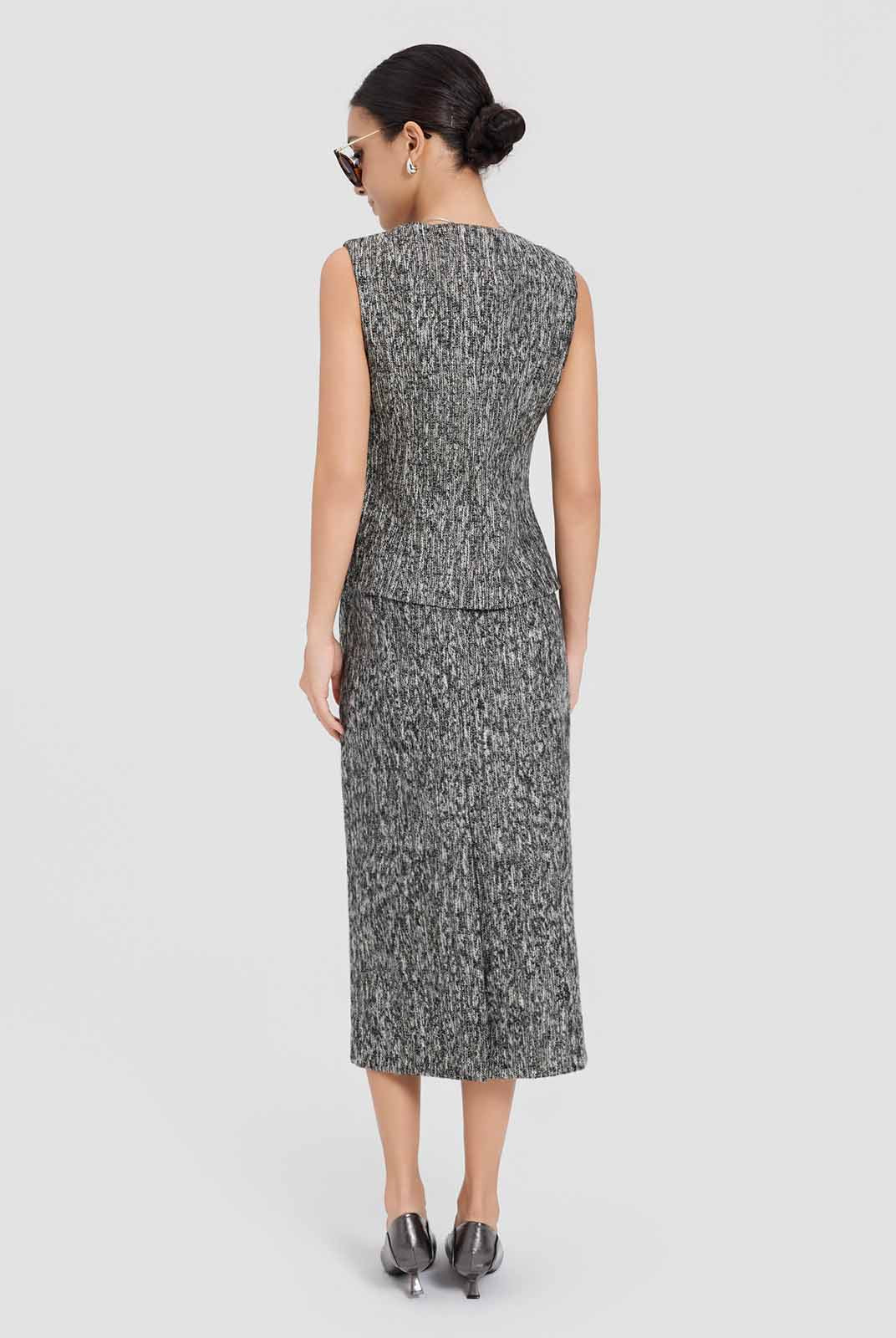 ASOBIO Tweed High-Waist Midi Skirt