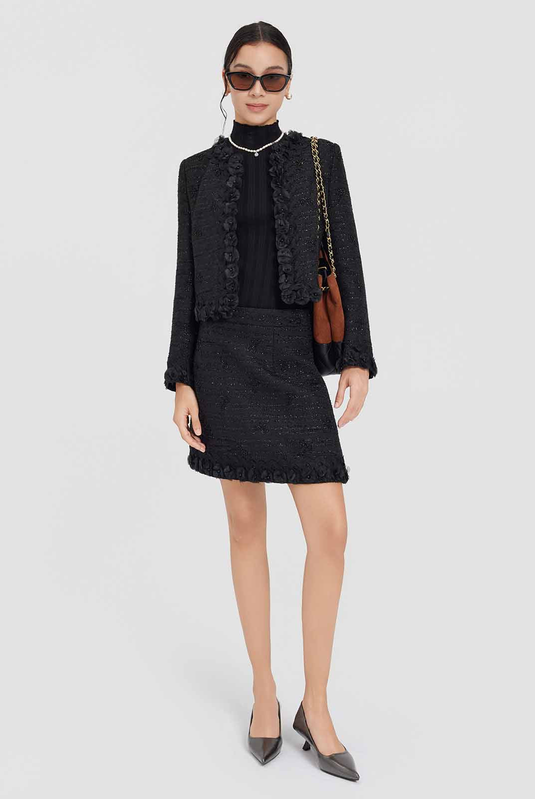 ASOBIO Floral-Embellished Tweed Jacket