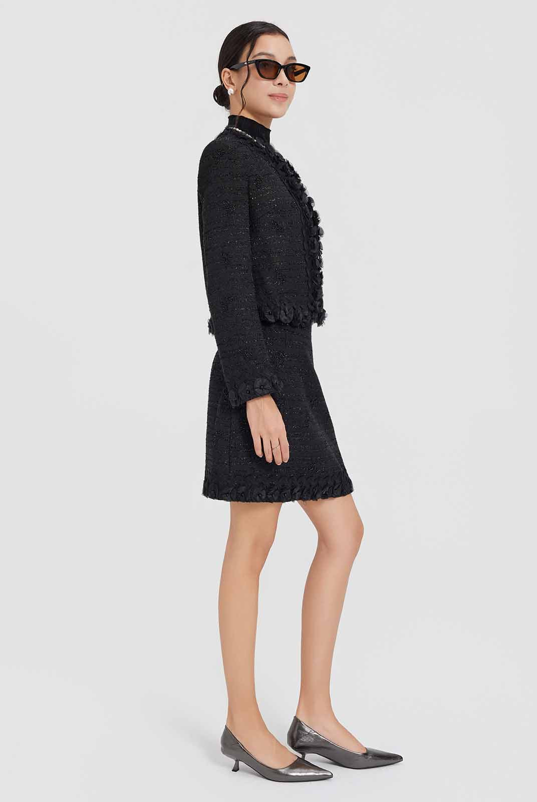 ASOBIO Floral-Embellished Tweed Jacket