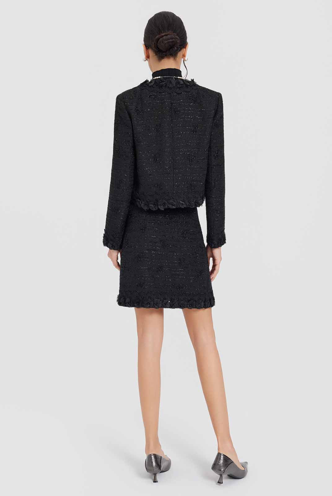 ASOBIO Tweed Mini Skirt with Floral Trim