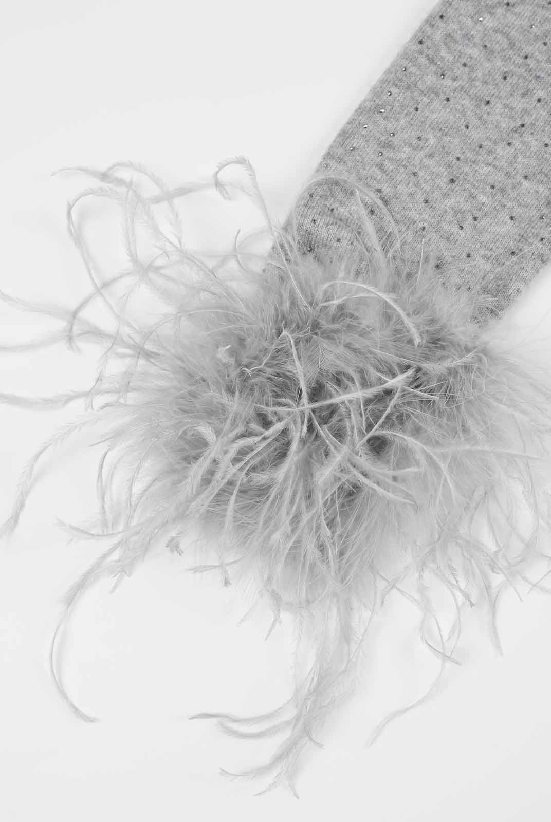 ASOBIO One-Shoulder Crystal Knit Sweater with Feather Cuffs