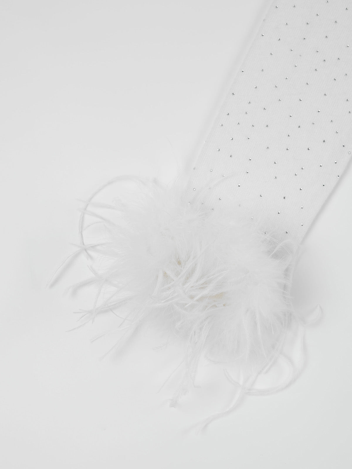 ASOBIO One-Shoulder Crystal Knit Sweater with Feather Cuffs