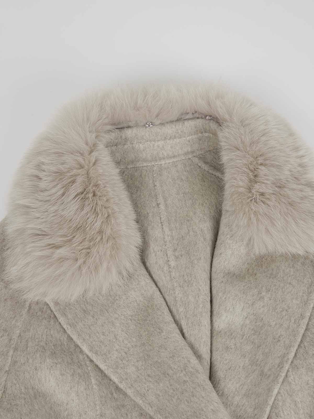 ASOBIO Wool Coat with Detachable Fox Fur Collar