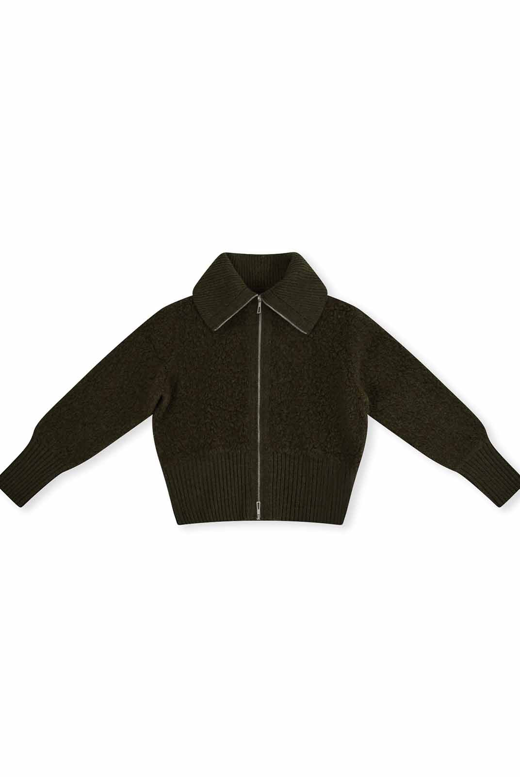 ASOBIO 100% Wool Zip-Up Cardigan