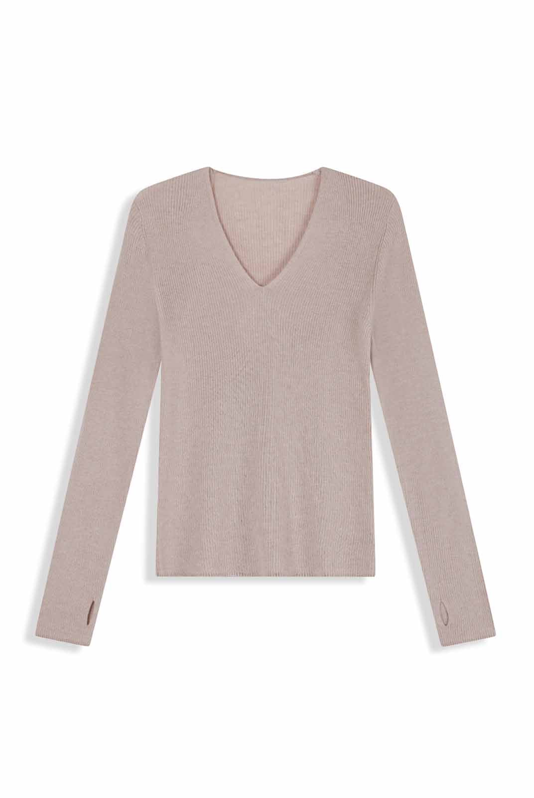Lightweight merino V-Neck Ribbed Wool Knit Top