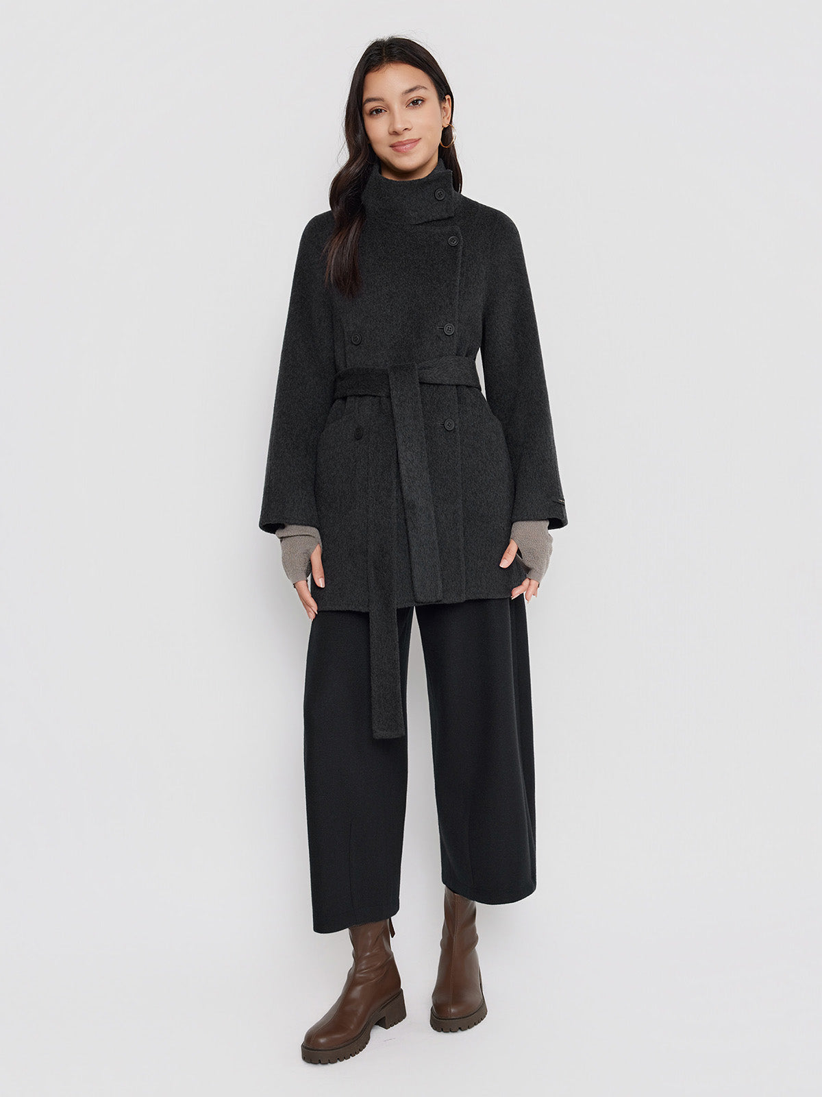 ASOBIO Double-Faced Double-Breasted Wrap Coat