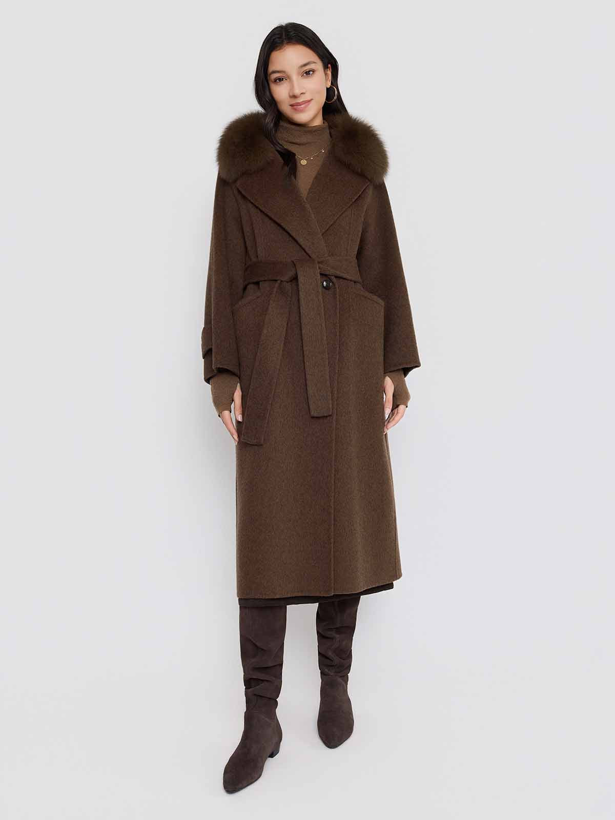 ASOBIO Wool Coat with Detachable Fox Fur Collar