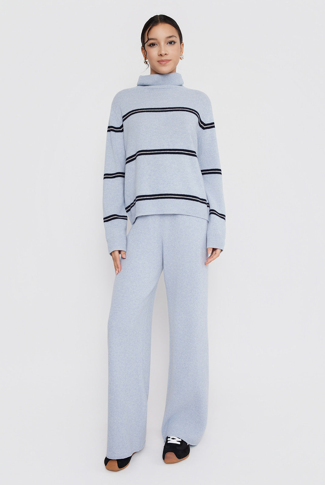 ASOBIO 100% Wool Striped Turtleneck Sweater