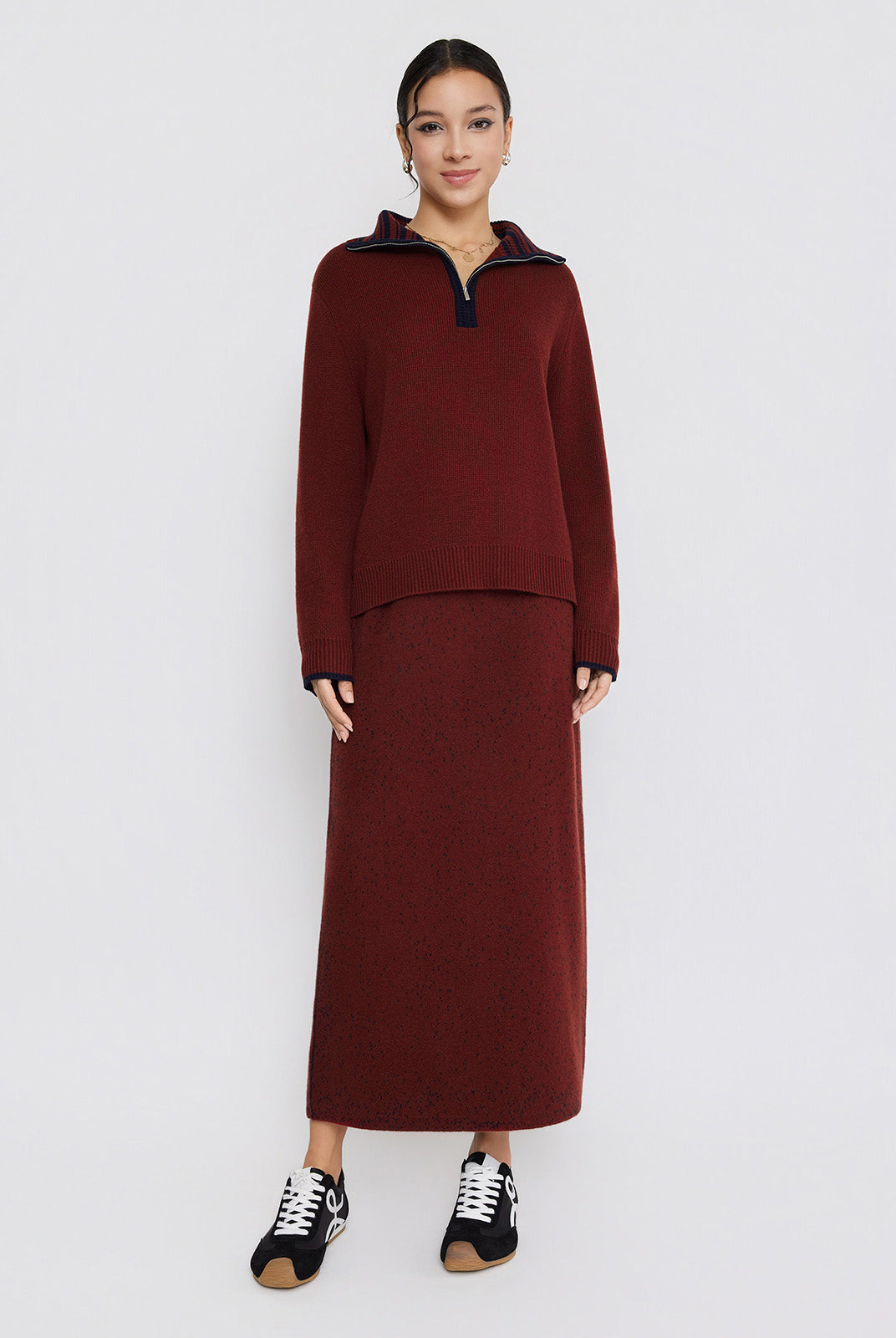 ASOBIO 100% Wool 1/2 Zip Mockneck Sweater