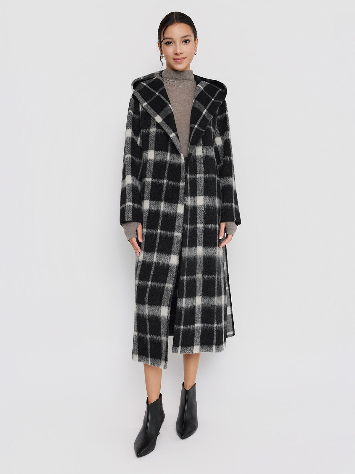 ASOBIO Double-Faced Long Wool-Alpaca Hooded Coat