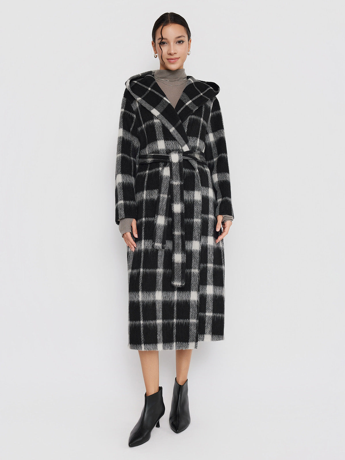 ASOBIO Double-Faced Long Wool-Alpaca Hooded Coat