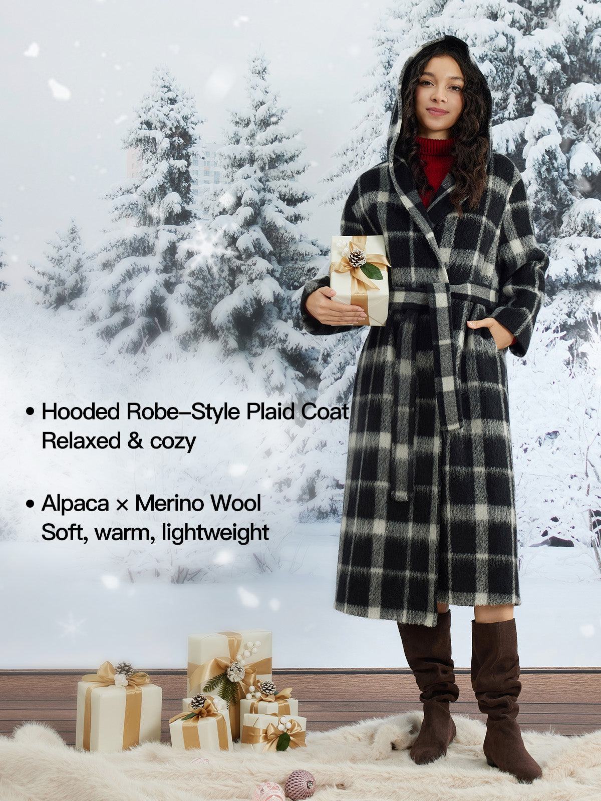 ASOBIO Double-Faced Long Wool-Alpaca Hooded Coat