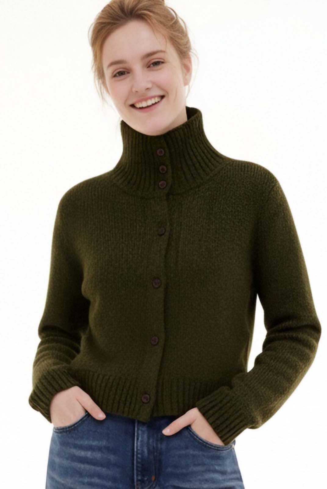 ASOBIO Mélange Wool Button-Front Cardigan
