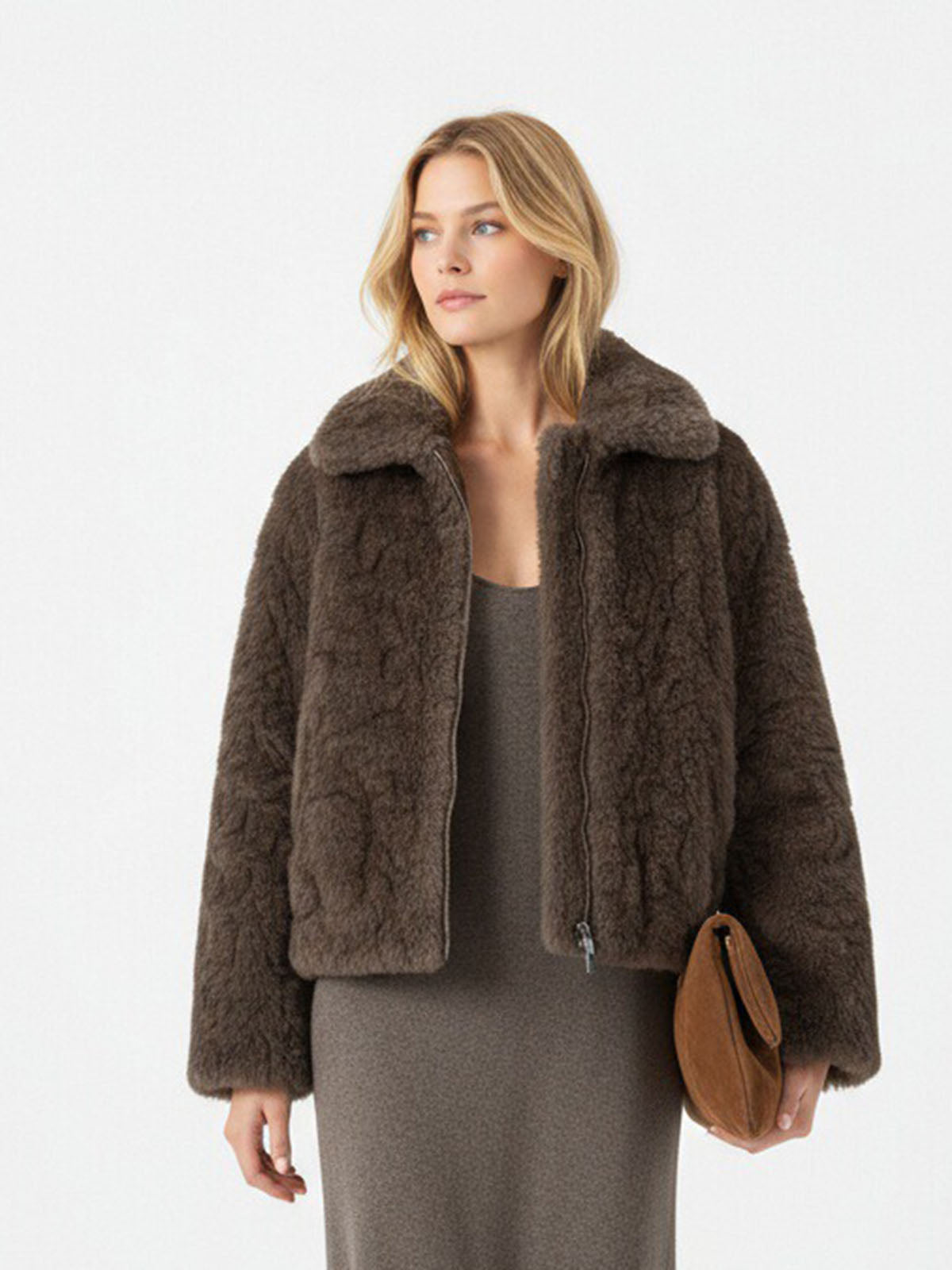 ASOBIO Faux Fur Zip-Up Jacket