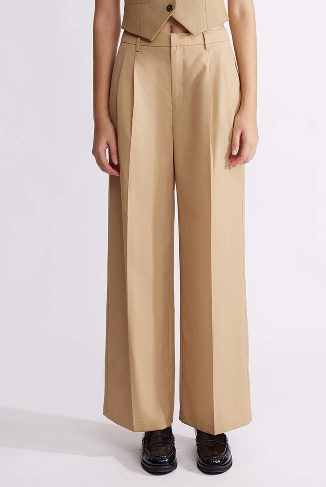 ASOBIO Wool Blend Mid-Rise Pleated Wide-Leg Trousers
