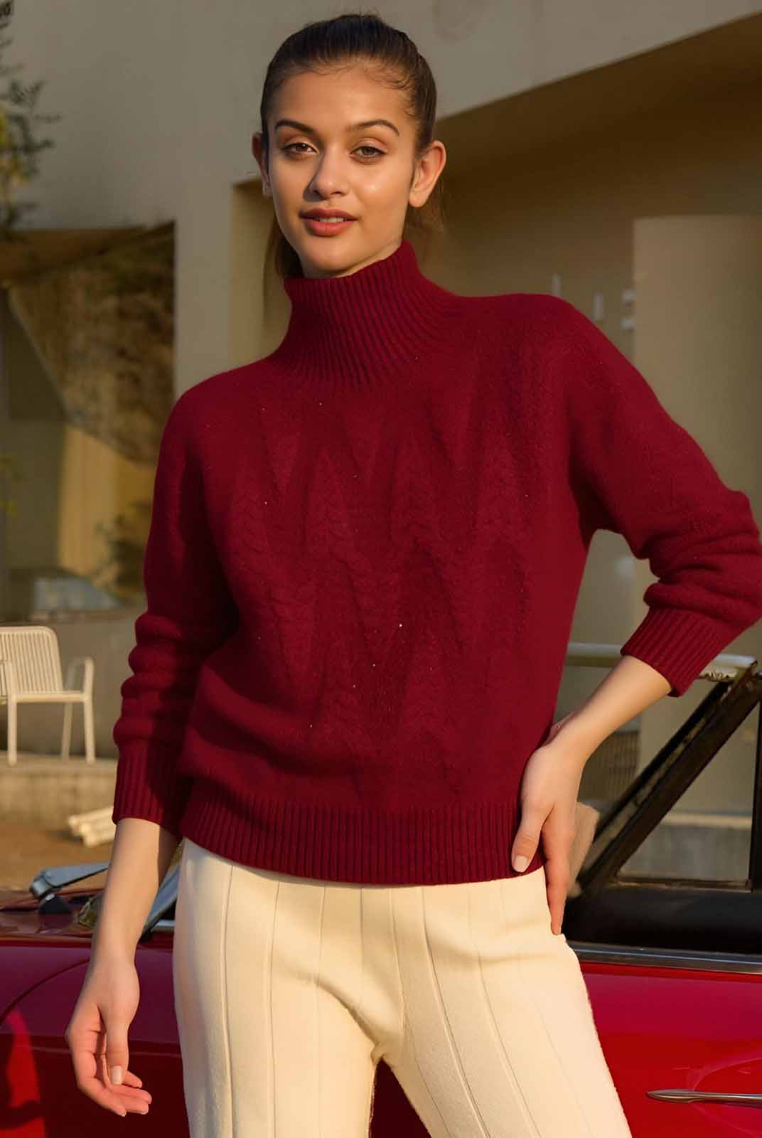 ASOBIO 100% Wool Turtleneck Pullover Sweater