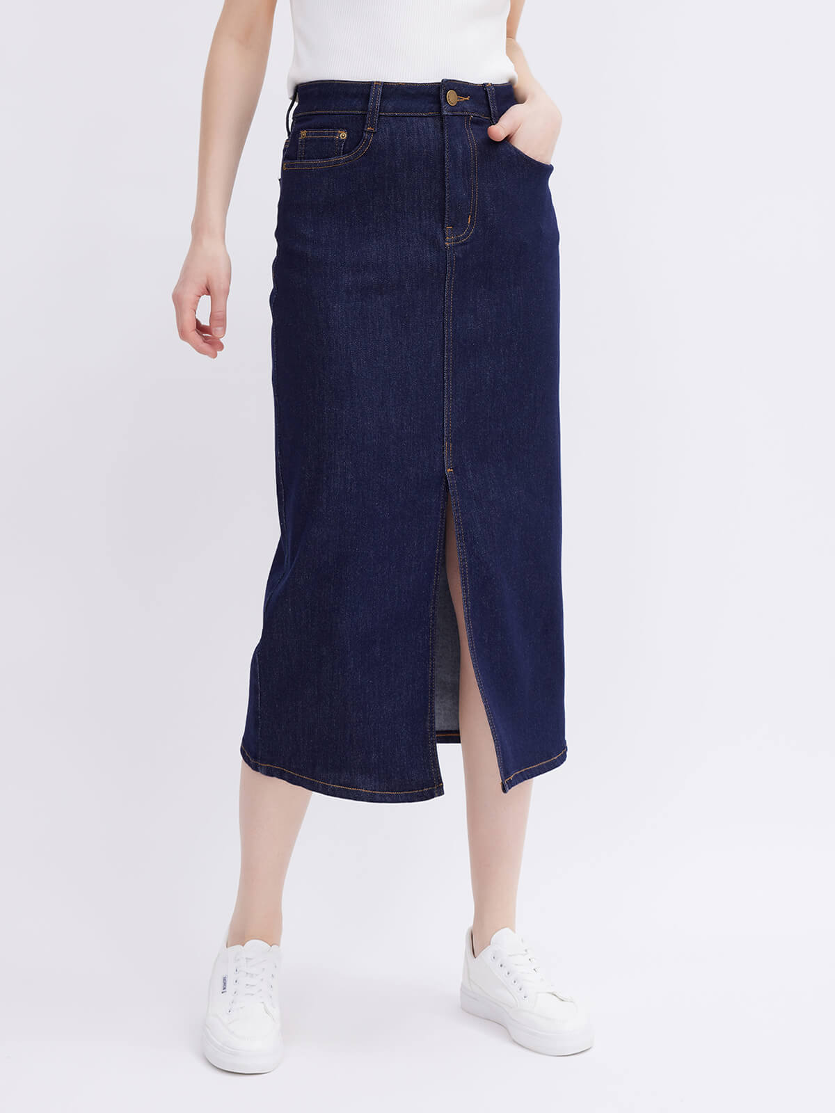 Dark Wash Long Denim Skirt