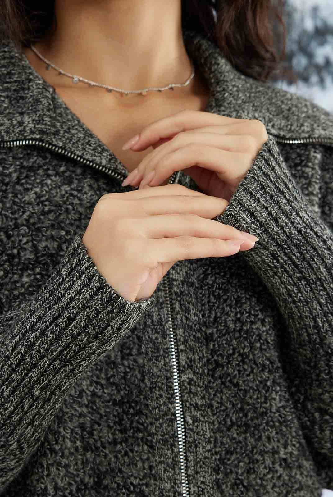 ASOBIO 100% Wool Zip-Up Cardigan