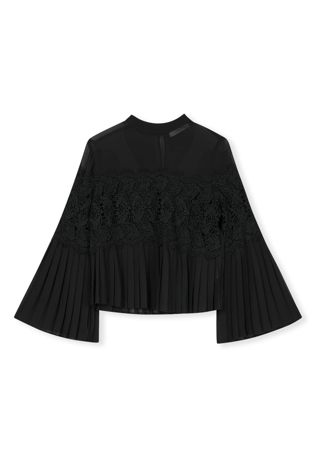 Pleated Chiffon Lace-Panel Blouse