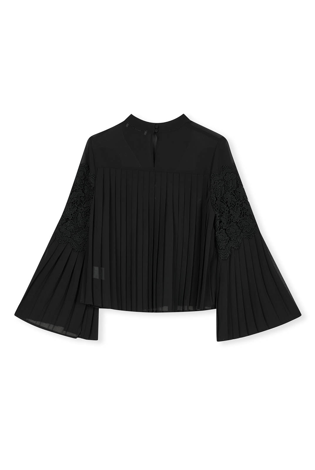 Pleated Chiffon Lace-Panel Blouse
