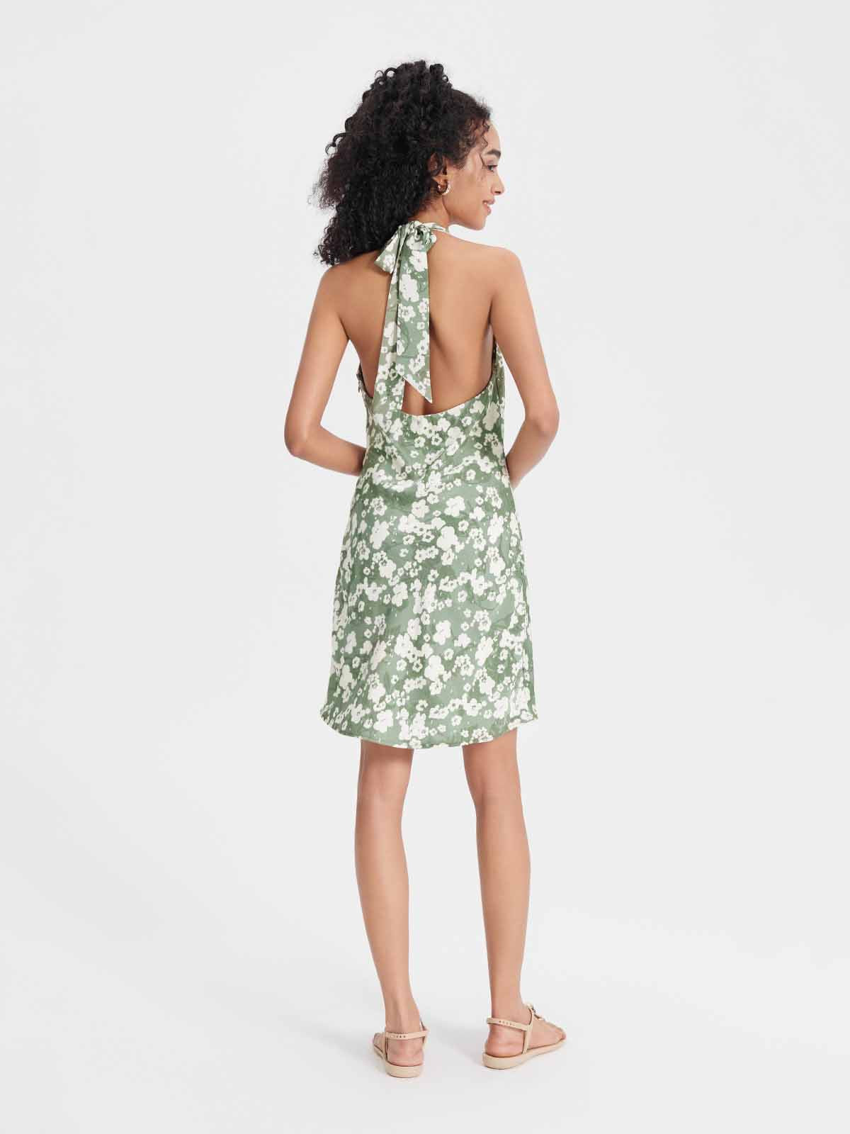 ASOBIO Halter V-Neck Draped Mini Dress