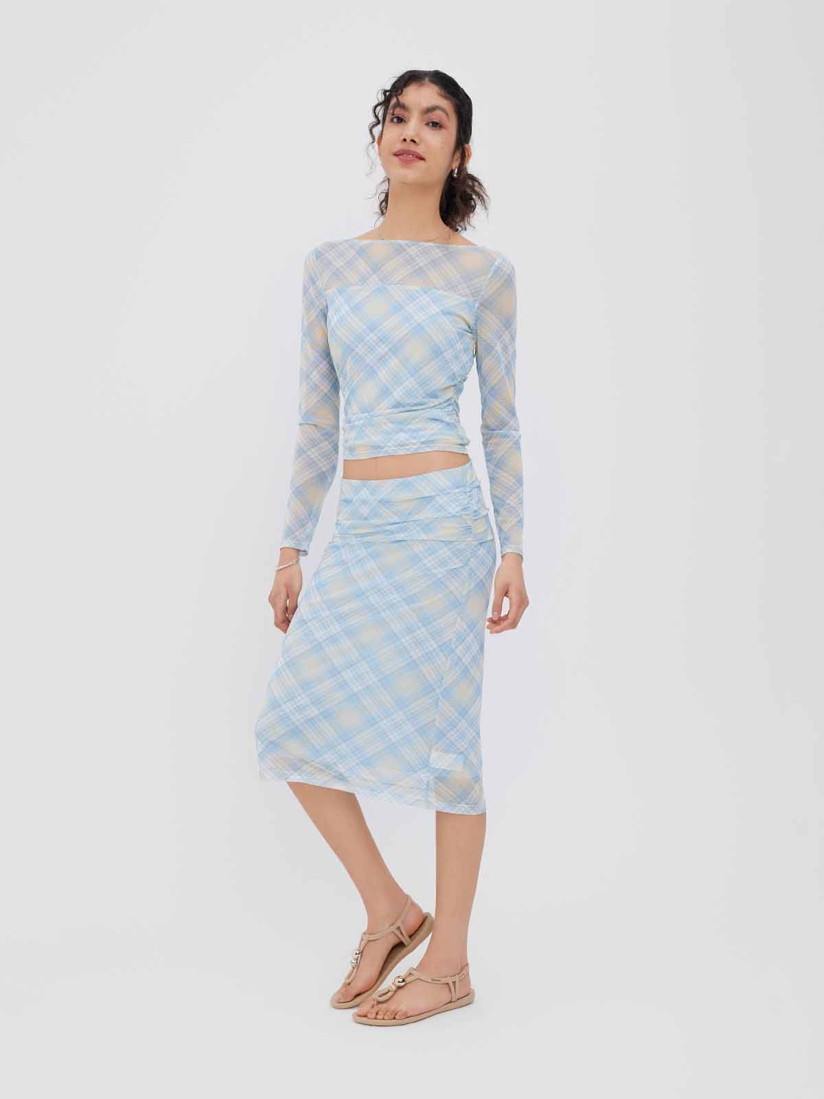 ASOBIO Mesh Ruched Top