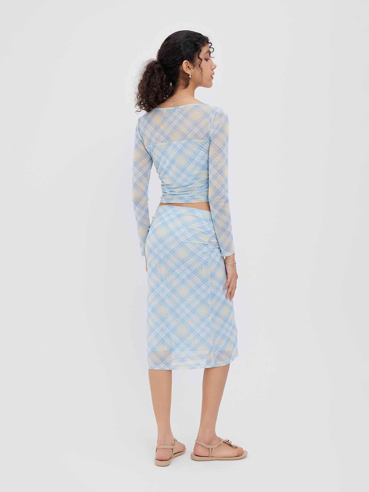 ASOBIO Mesh Ruched Top