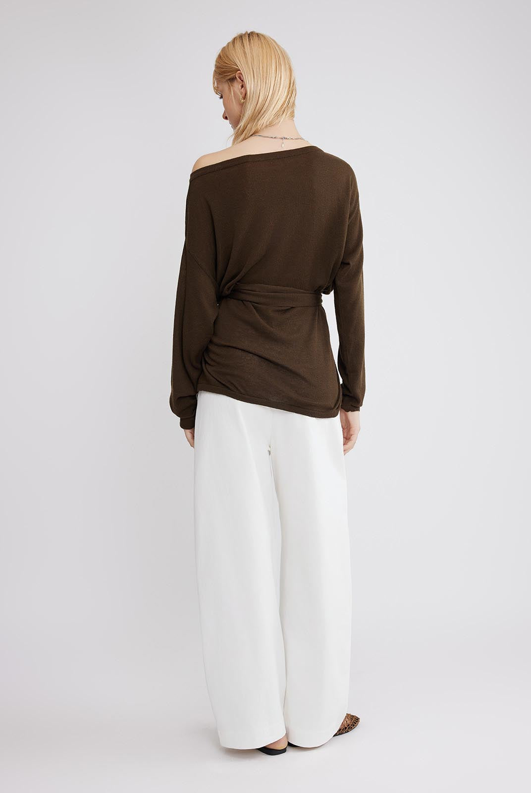 ASOBIO Wool Blend Wide Neck Knit Top