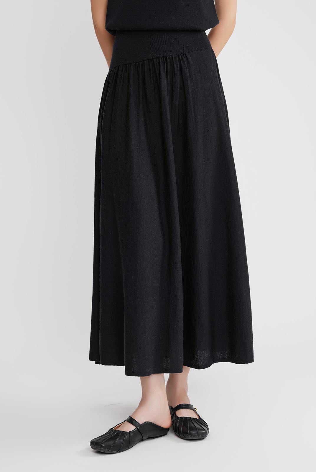 ASOBIO Wool Blend Asymmetric Knit Skirt