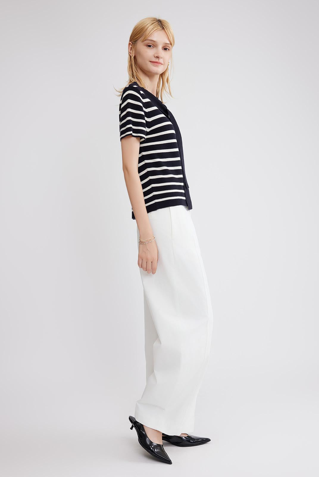 ASOBIO Wool Blend Striped Knit Top with Scarf Detail