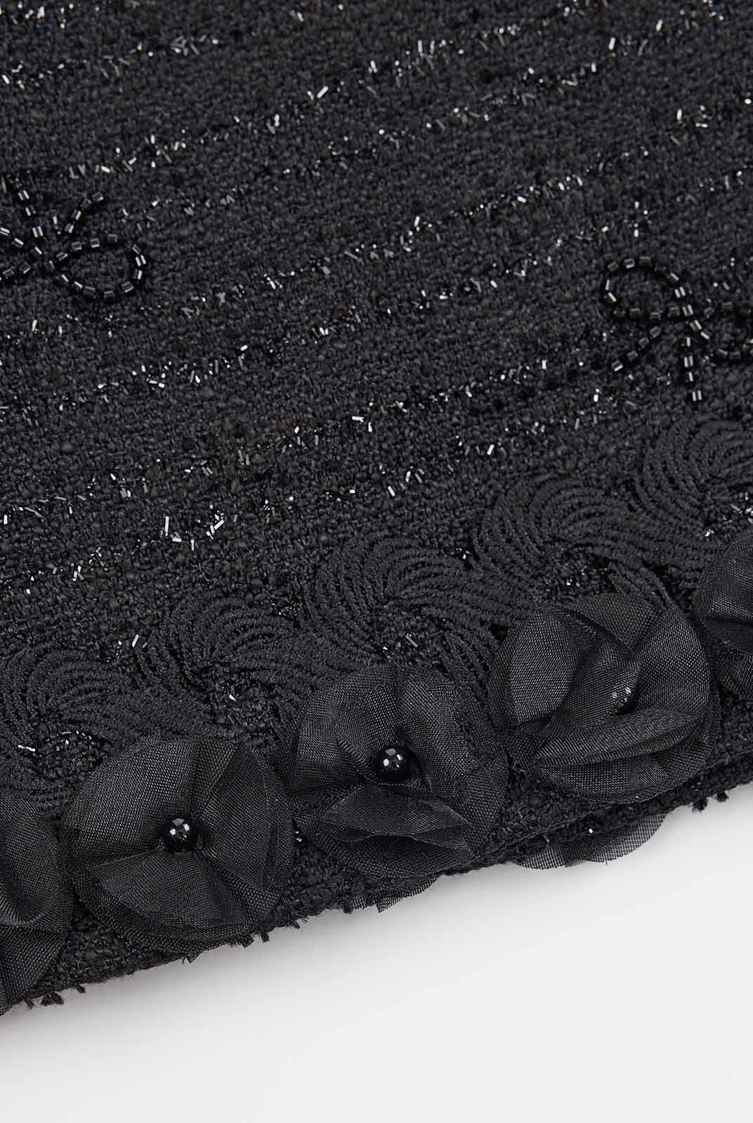 ASOBIO Tweed Mini Skirt with Floral Trim
