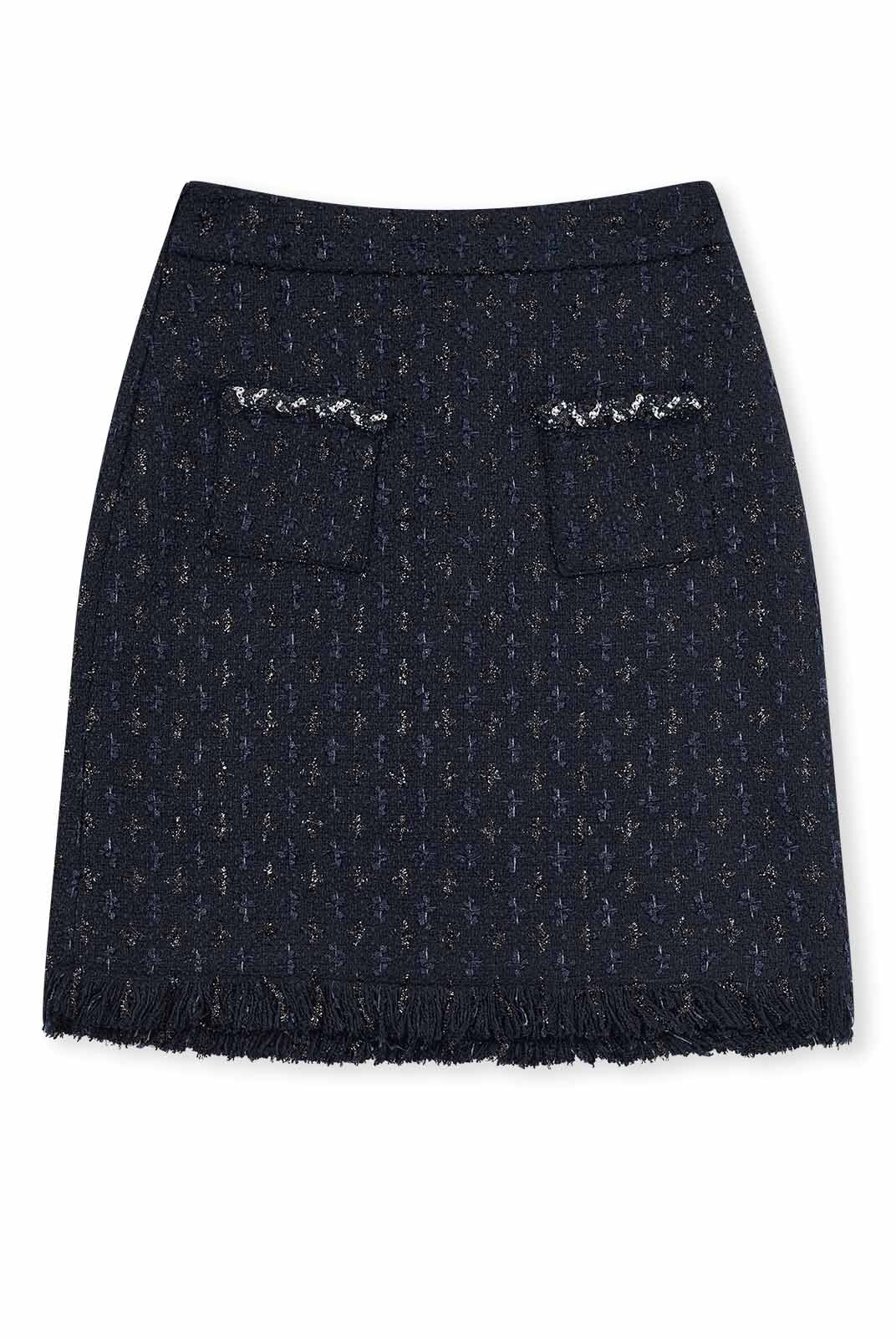 ASOBIO Tweed Mini Skirt with Fringe Hem