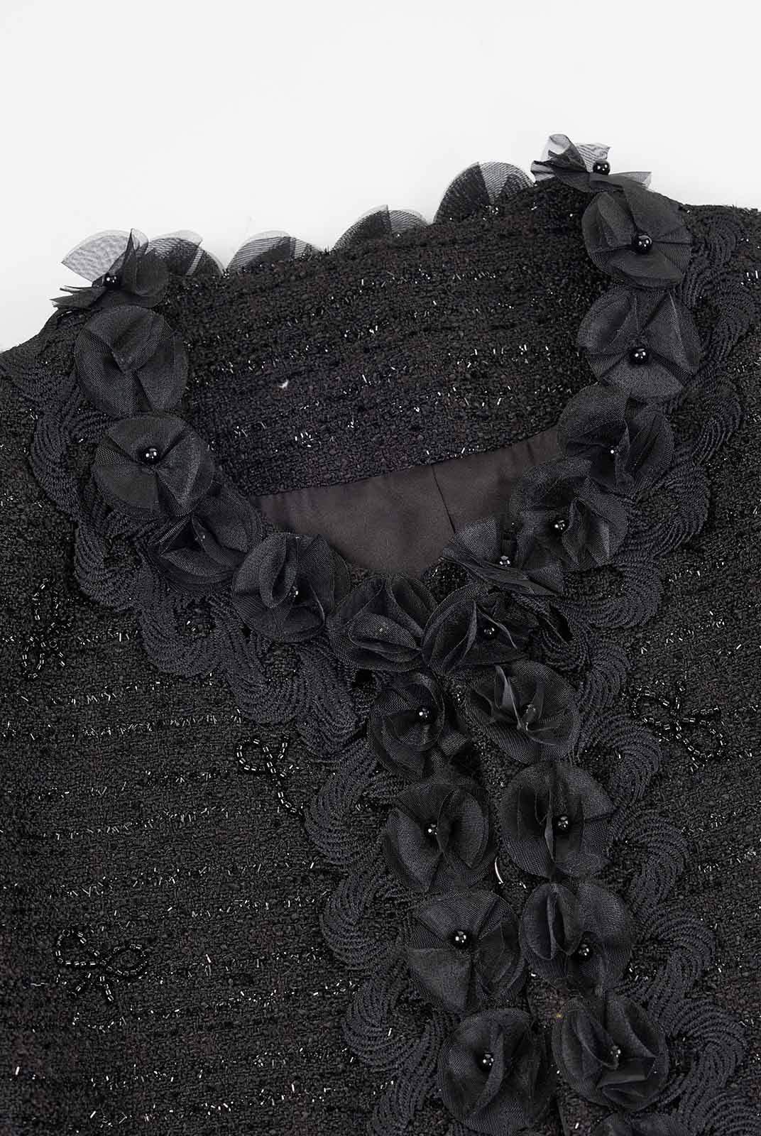 ASOBIO Floral-Embellished Tweed Jacket
