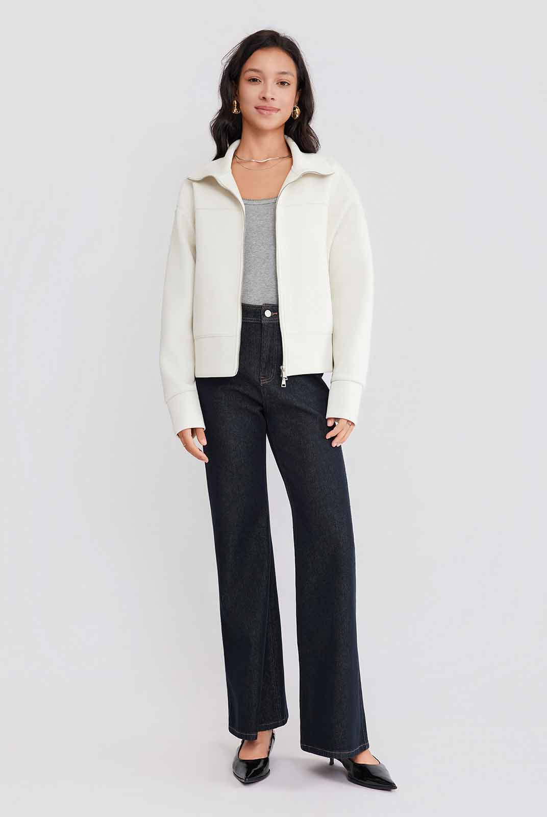 ASOBIO Stand-Collar Two-Way Zip Sweat Jacket