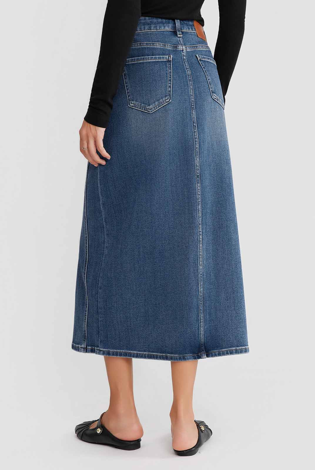 ASOBIO Stretch Denim Slit Midi Skirt