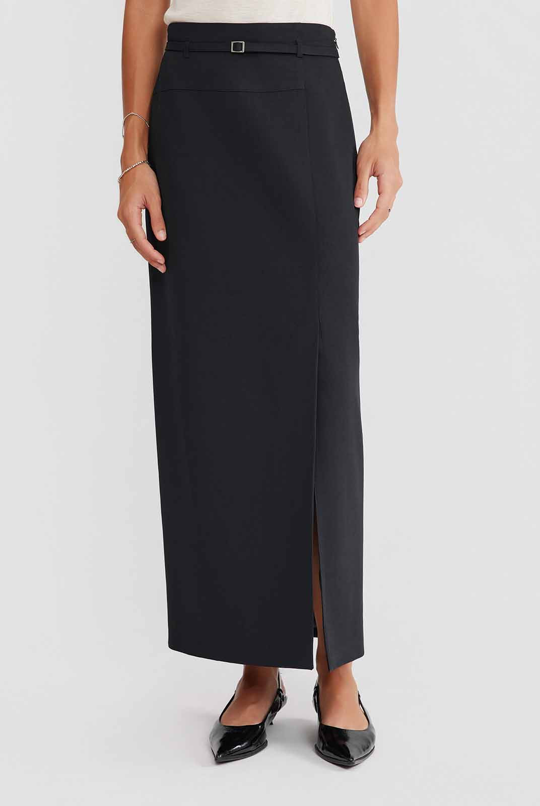 ASOBIO Belted Front-Slit Maxi Skirt