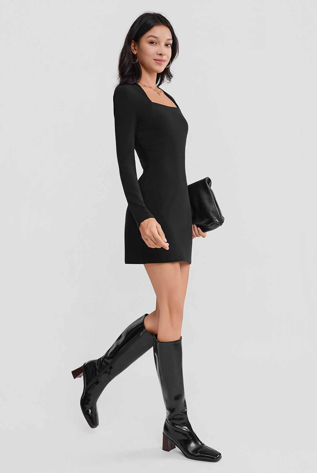 ASOBIO Square-Neck Knit Mini Dress
