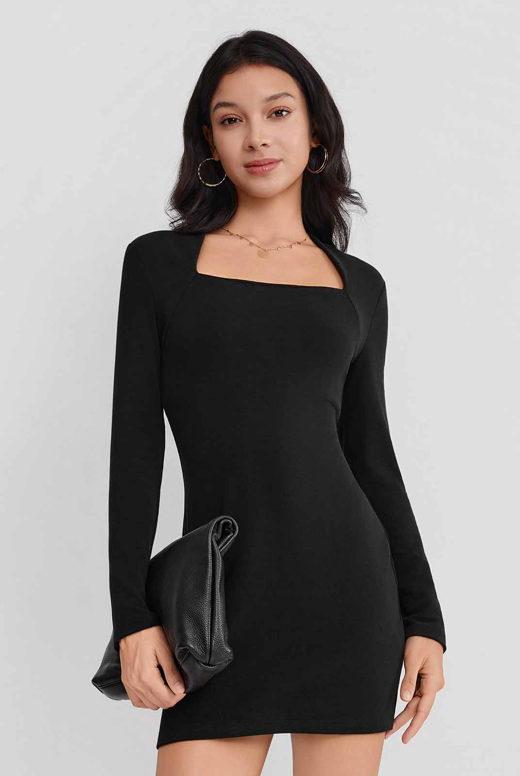 ASOBIO Square-Neck Knit Mini Dress