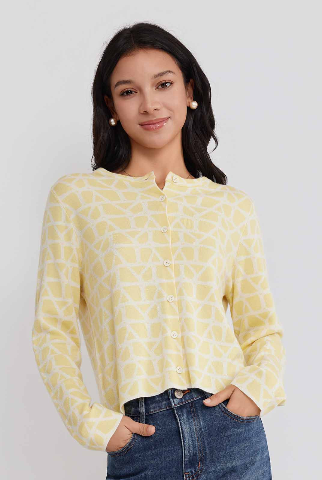 ASOBIO Wool Blend Textured Cardigan