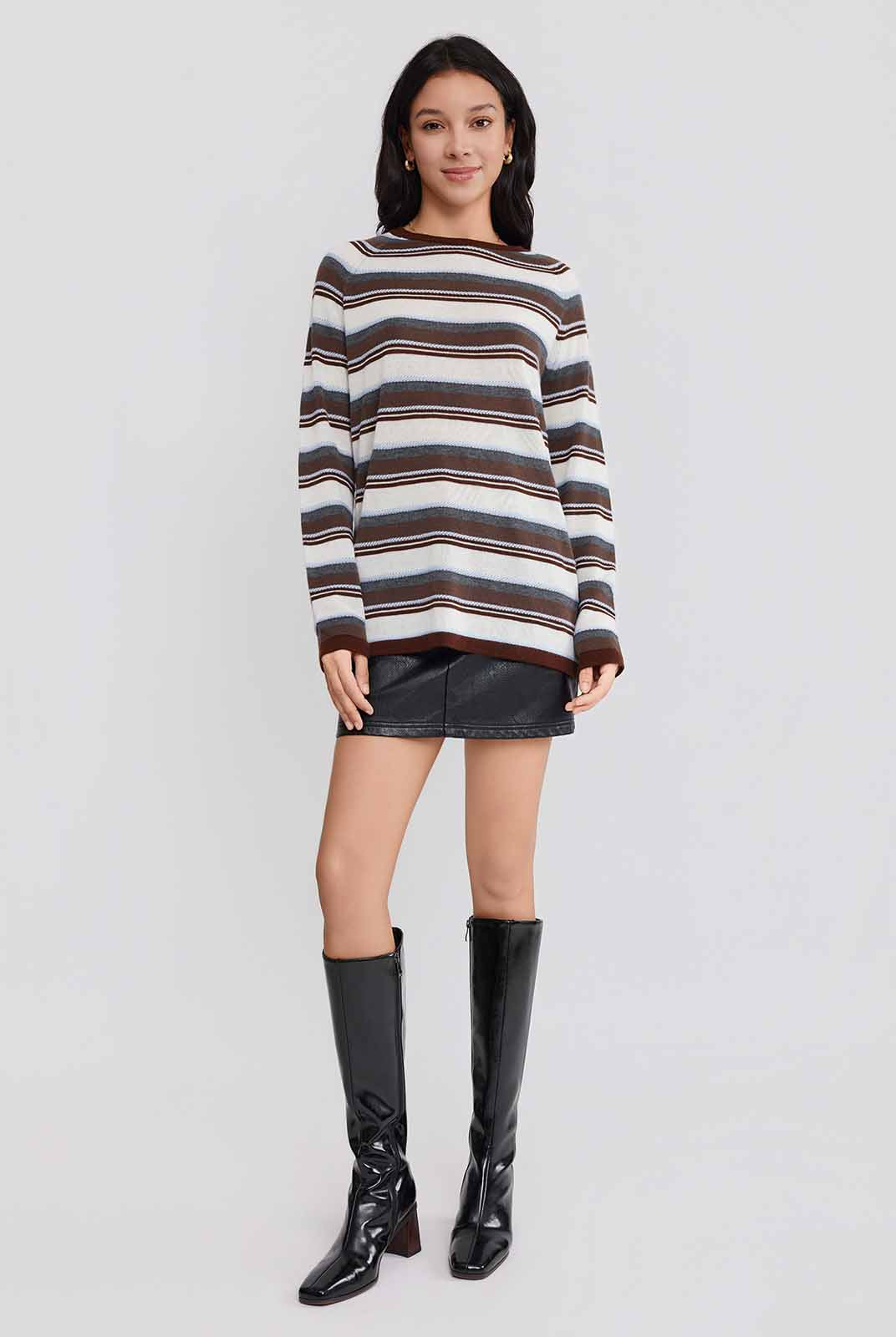 ASOBIO Wool Blend Striped Pullover Sweater