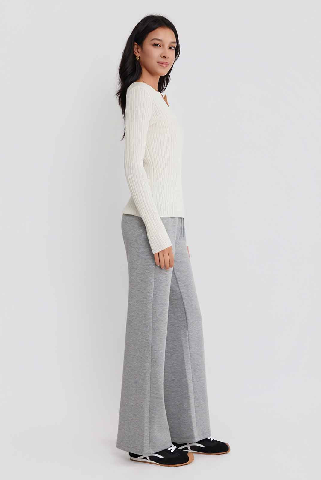 ASOBIO 100% Wool Ribbed V-Neck Pullover Sweater