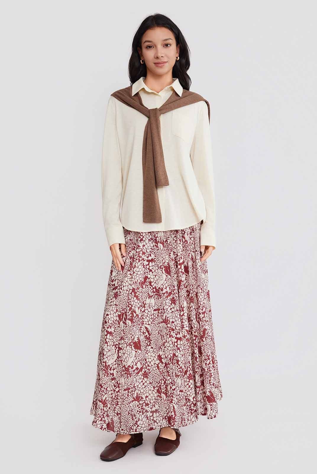 ASOBIO Floral Printed Midi Skirt