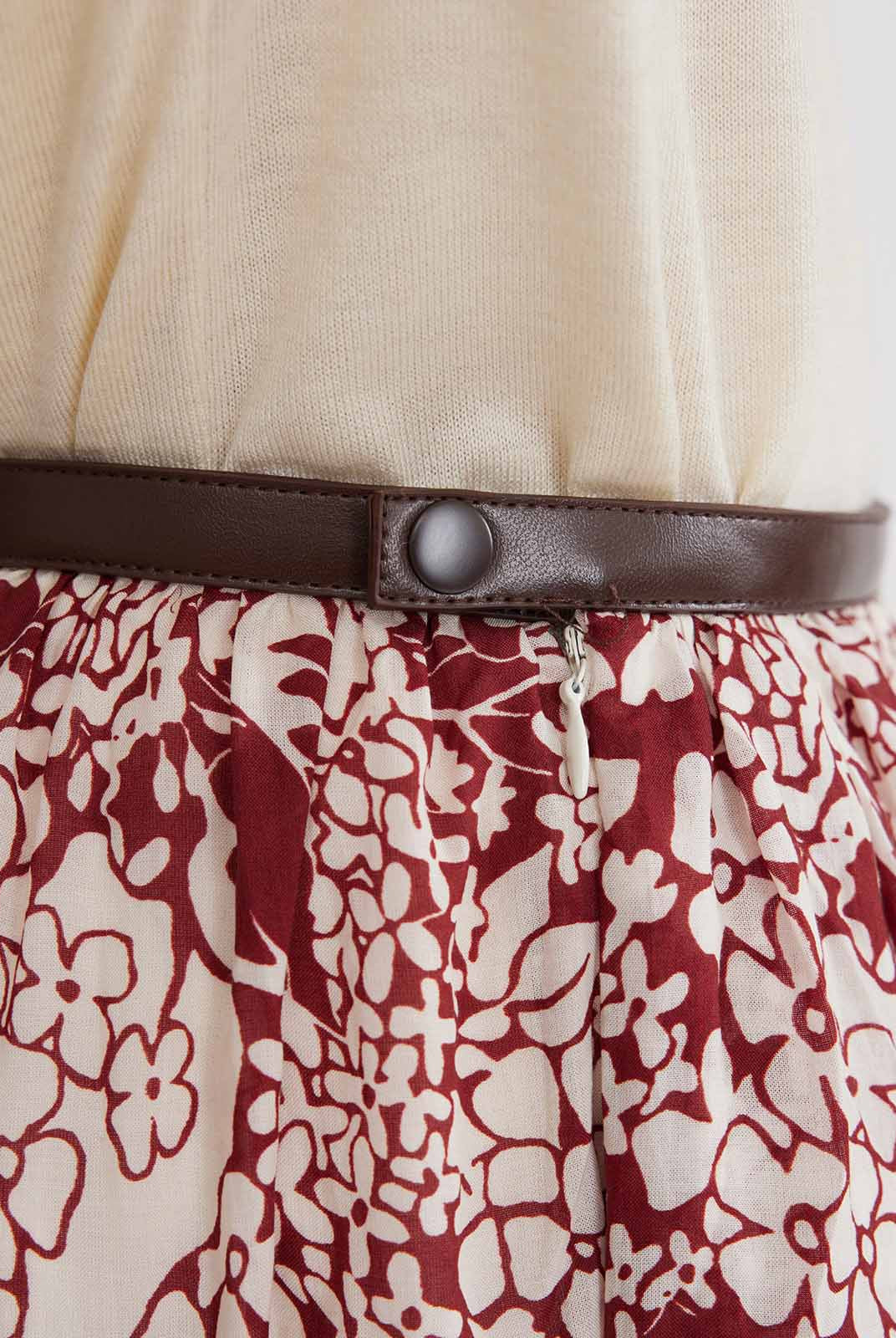 ASOBIO Floral Printed Midi Skirt