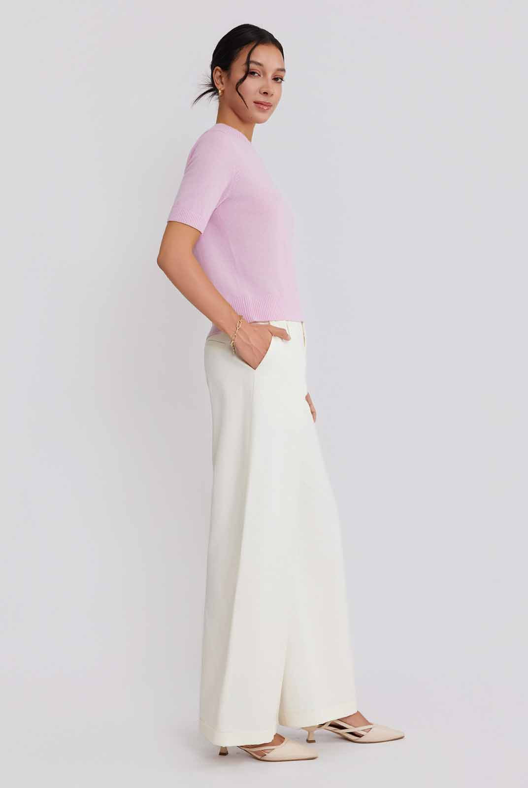 ASOBIO Wool-Cashmere Short-Sleeve Pullover Sweater