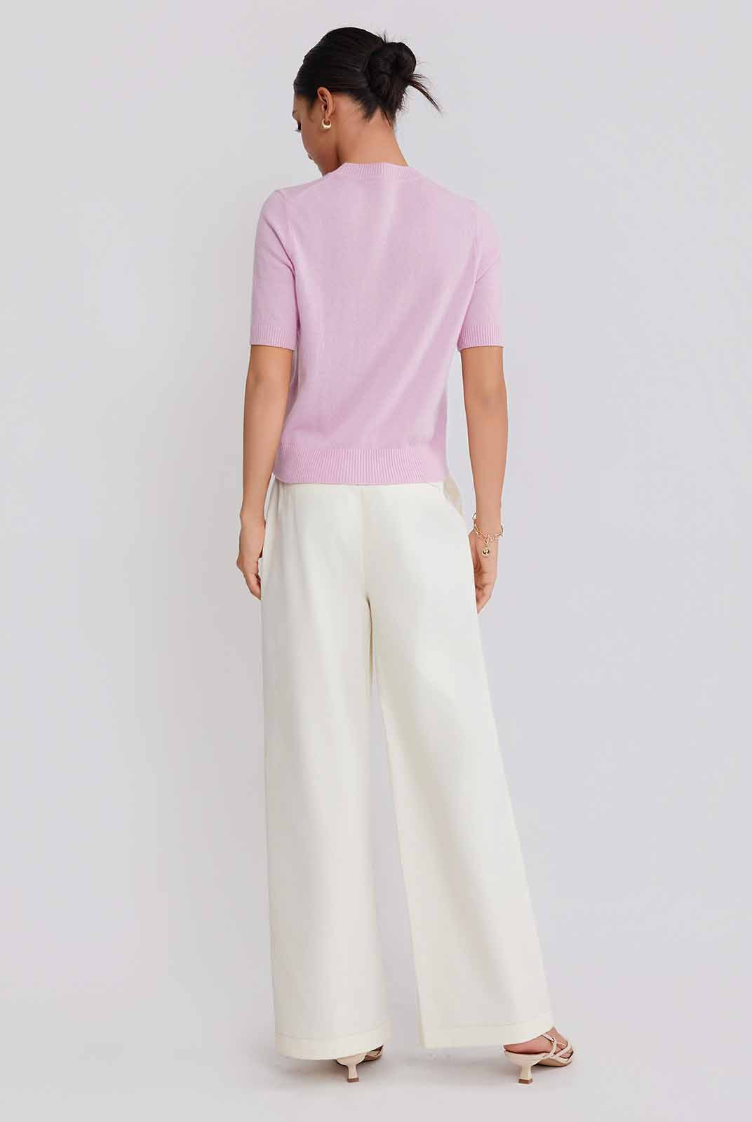 ASOBIO Wool-Cashmere Short-Sleeve Pullover Sweater